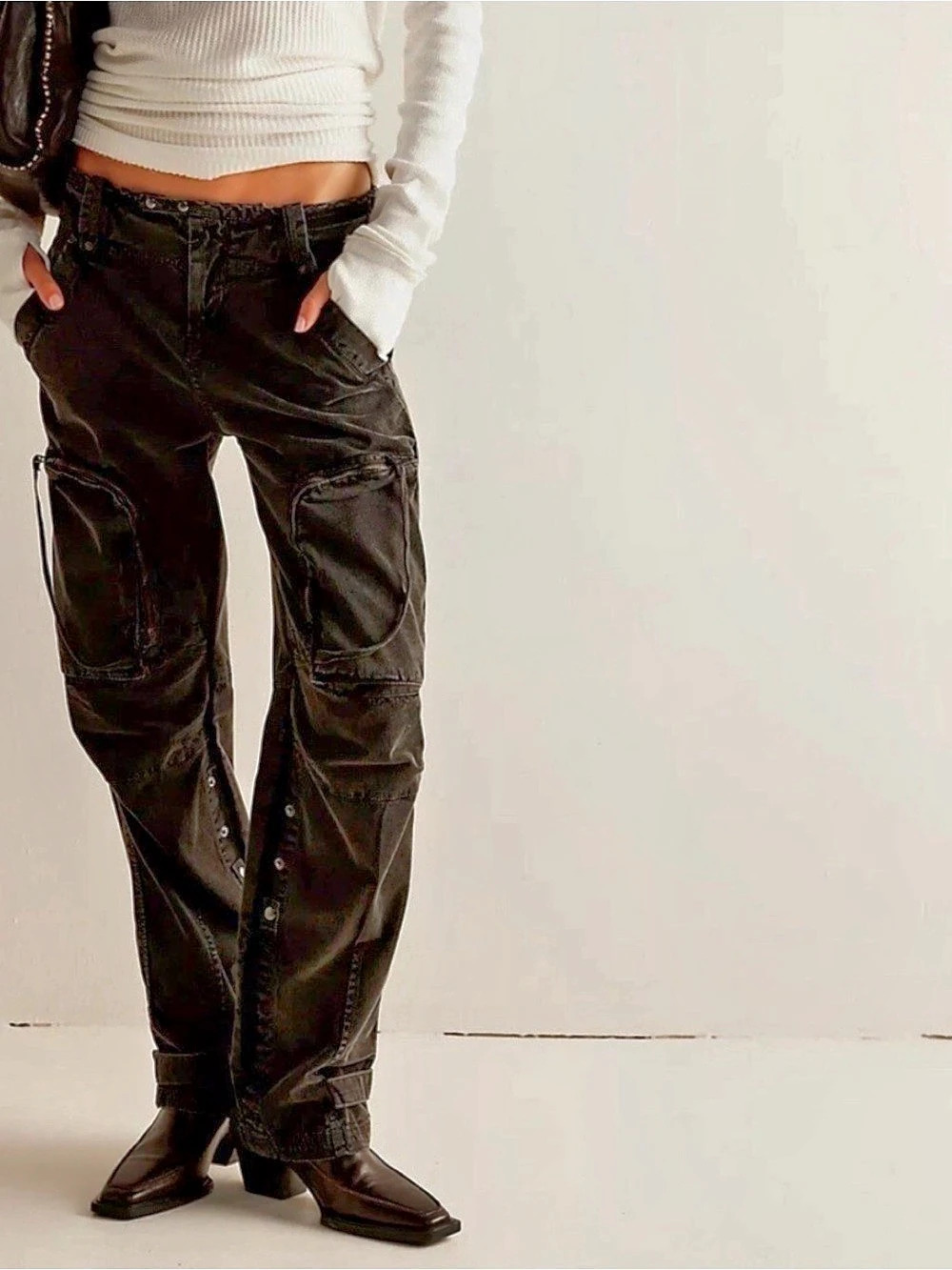 We The Free Free People Cant Compare Slouch Black Cargo Utility pants